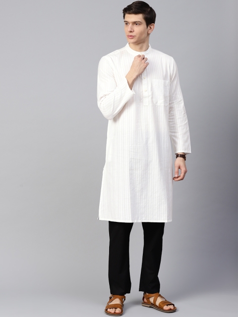 

Fabindia Men White Self-Striped Straight Kurta