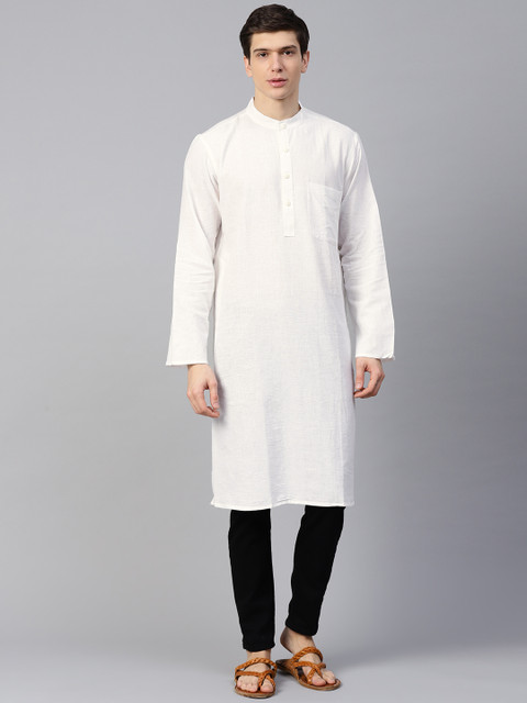 

Fabindia Men White Solid Straight Kurta
