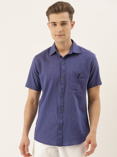 

COUPER & COLL Men Blue Premium Slim Fit Solid Casual Shirt