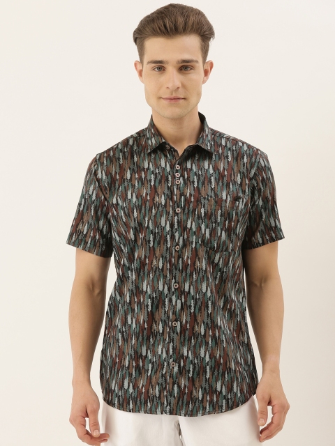COUPER & COLL Men Green & Black Premium Slim Fit Printed Casual Shirt