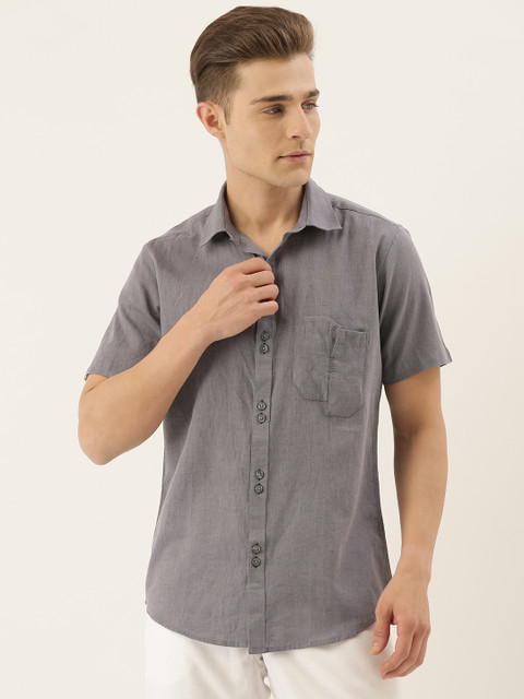 

COUPER & COLL Men Grey Premium Slim Fit Solid Casual Shirt