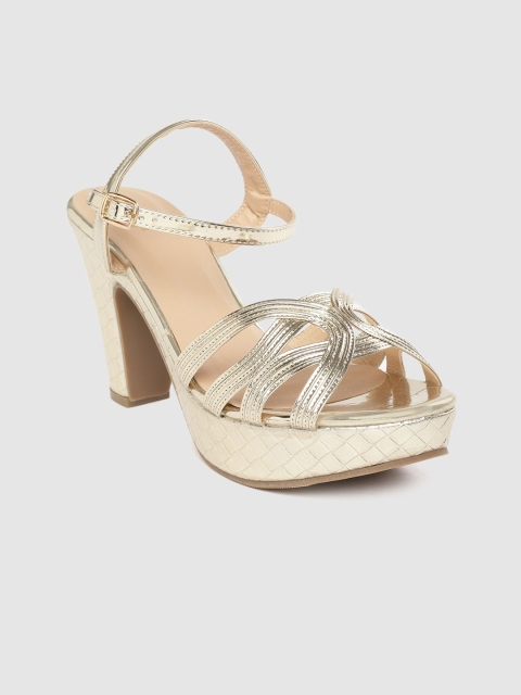 

Carlton London Women Silver-Toned Striped Platform Heels, Gold