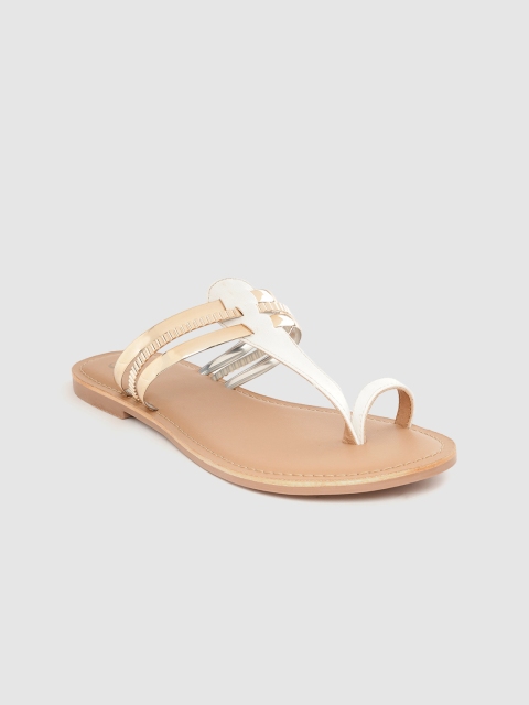 

Carlton London Women White & Gold-Toned Colourblocked One Toe Flats