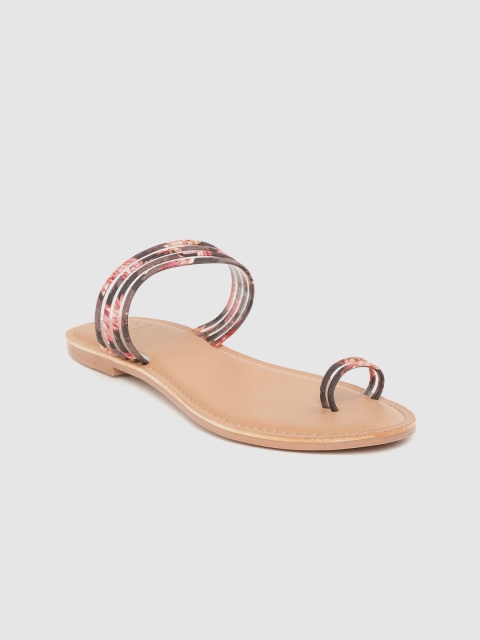 

Carlton London Women Coffee Brown & Pink Floral Print One Toe Flats