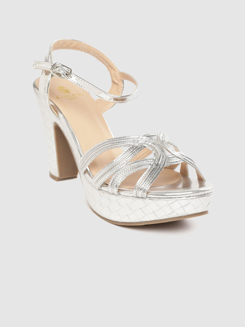 

Carlton London Women Silver-Toned Striped Platform Heels