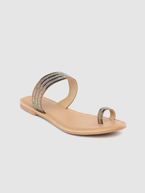 

Carlton London Women Bronze-Toned Striped One Toe Flats with Glitter Detail