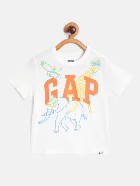 

GAP Boys Off-White & Orange Brand Logo Print Pure Cotton Round Neck T-shirt