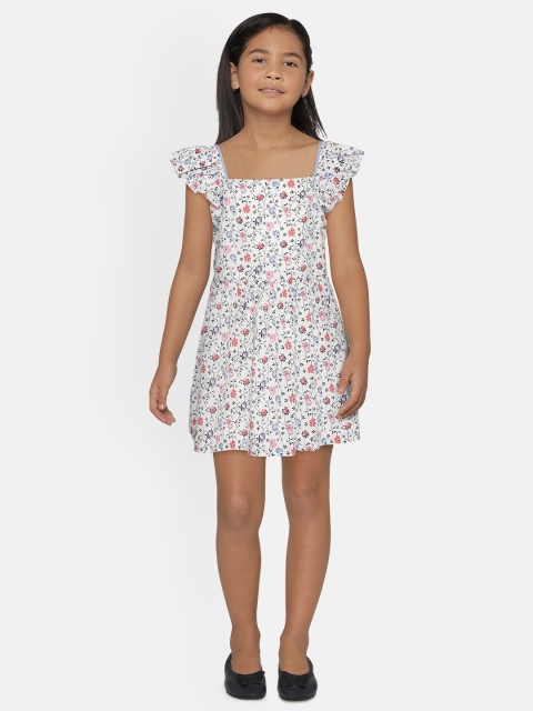 

GAP Girls White & Blue Floral Print Pure Cotton A-Line Top