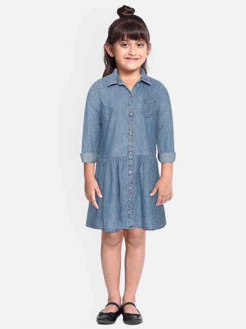

GAP Girls Blue Solid Pure Cotton Denim Shirt Dress