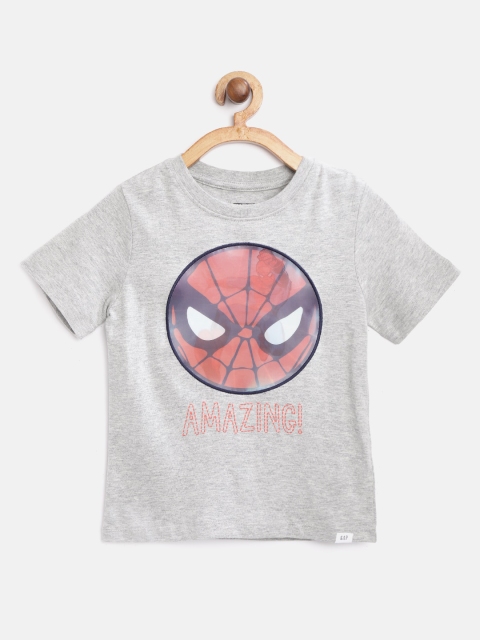 

GAP Boys Grey Melange & Red Spiderman Applique Pure Cotton Round Neck T-shirt