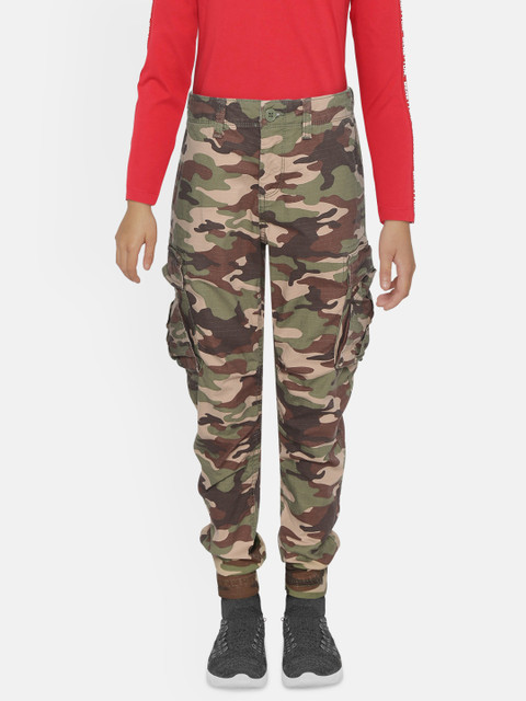 

GAP Boys Olive Green & Beige Camouflage Print Cargos