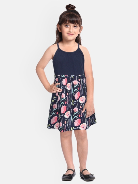

GAP Girls Navy Blue & Pink Floral Print Pure Cotton A-Line Dress
