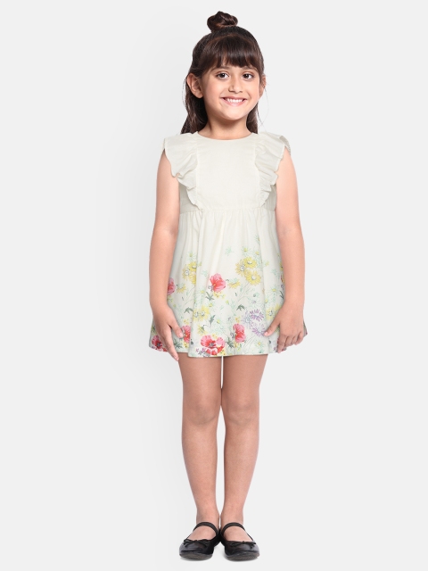 

GAP Girls White & Pink Pure Cotton Floral Ruffle Dress