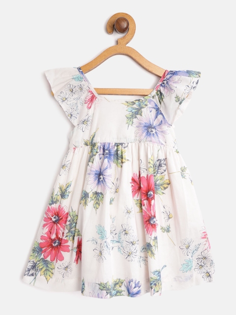 

GAP Infant Girls Pure Cotton White & Blue Pink Floral Print A-Line Dress with Briefs