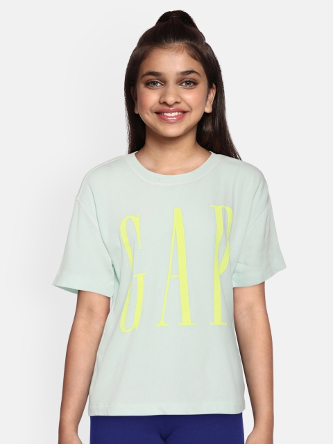 

GAP Girls Mint Green & Fluorescent Green Brand Logo Round Neck Pure Cotton Boxy T-shirt