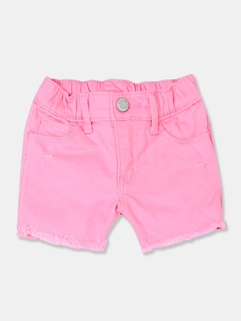 

GAP Girls Pink Solid Regular Fit Distressed Denim Shorts