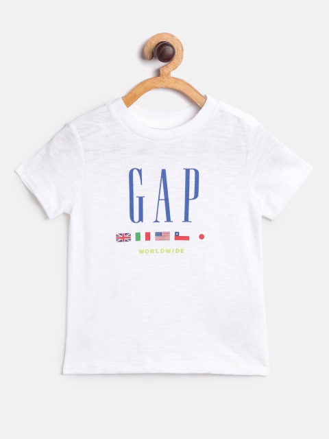 

GAP Boys White & Blue Brand Logo Print Pure Cotton Round Neck T-shirt