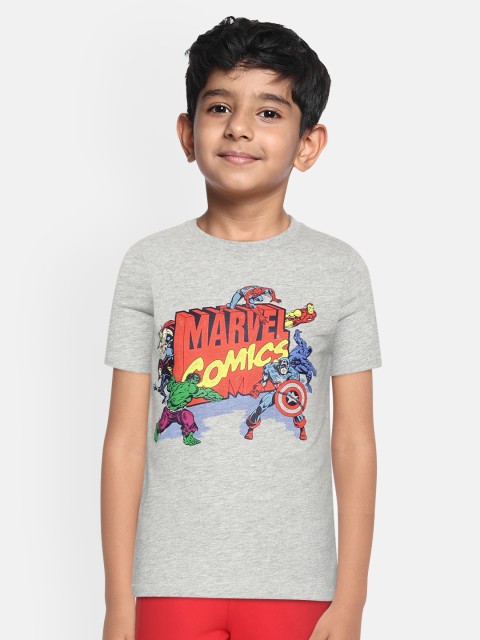 

GAP Boys Grey Melange & Orange Marvel Printed Round Neck T-shirt