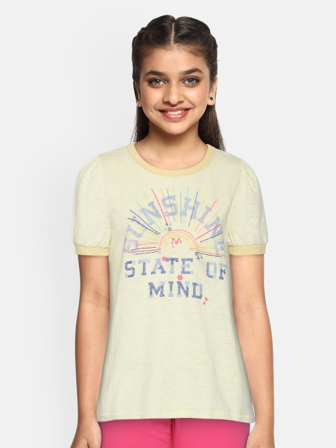

GAP Girls Yellow & Blue Slogan Print Round Neck T-shirt with Embroidery