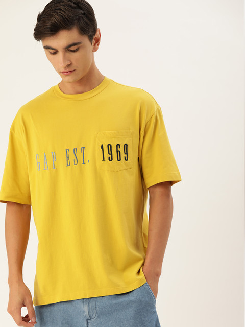 

GAP Men Yellow Printed Round Neck T-shirt