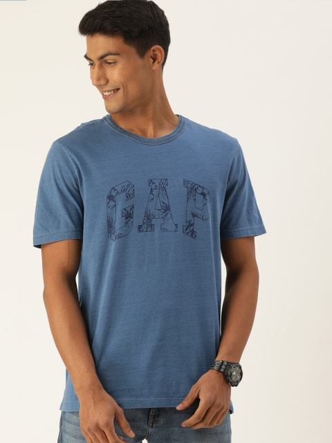

GAP Men Blue Printed Round Neck T-shirt