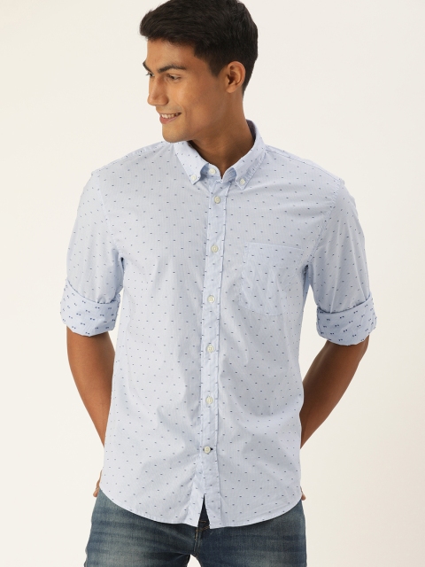 

GAP Men Blue & White Untucked Fit Striped Casual Shirt