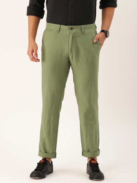 

GAP Men Olive Green Slim Fit Solid Regular Trousers