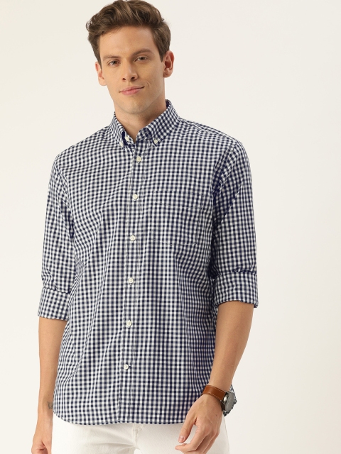 

GAP Men Navy Blue & White Standard Fit Checked Casual Shirt
