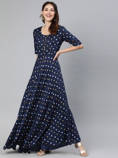 

Swishchick Women Navy Blue Printed Fit and Flare Dress