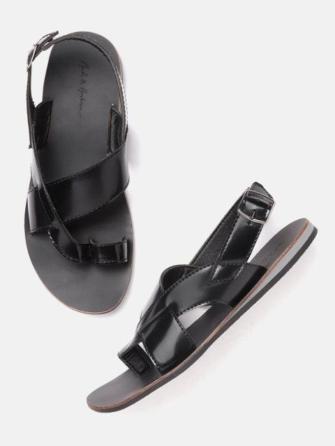 

Mast & Harbour Men Black Solid Comfort Sandals