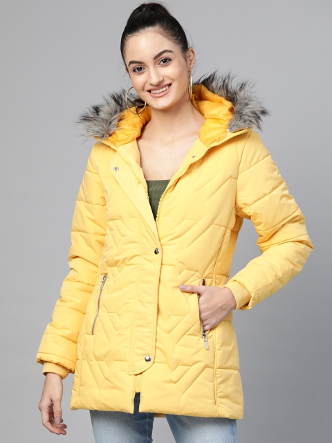 

Fort Collins Women Yellow Solid Lightweight Longline Hooded Parka Jacket