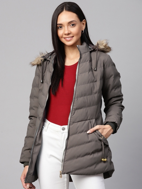 

Fort Collins Women Charcoal Grey Solid Parka Jacket