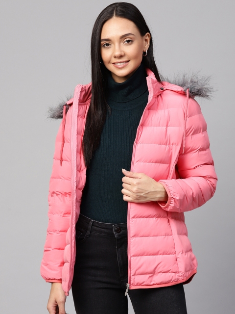 

Fort Collins Women Pink Solid Hooded Longline Parka Jacket
