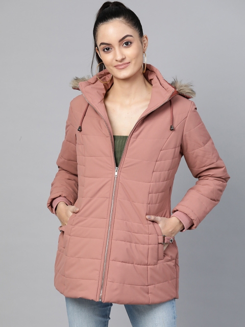 

Fort Collins Women Dusty Pink Solid Hooded Longline Parka Jacket