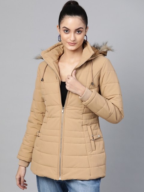 

Fort Collins Women Khaki Solid Hooded Longline Parka Jacket