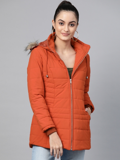 

Fort Collins Women Orange Solid Lightweight Longline Parka Jacket