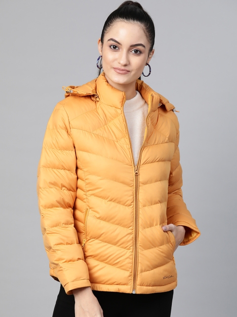 

Fort Collins Women Mustard Yellow Solid Puffer Jacket with Detachable Hood