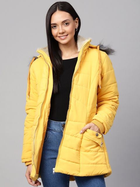 

Fort Collins Women Yellow Solid Hooded Longline Parka Jacket