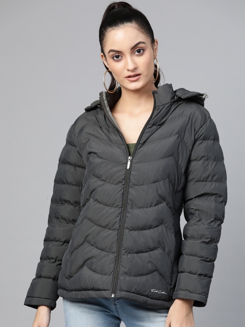 

Fort Collins Women Charcoal Grey Solid Lightweight Puffer Jacket with Detachable Hood