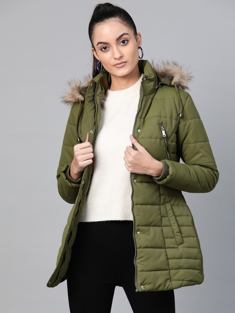 

Fort Collins Women Olive Green Solid Lightweight Parka Jacket with Detachable Hood