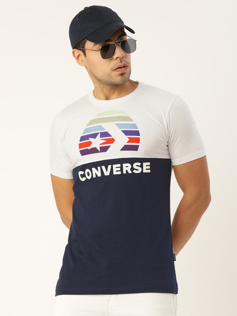 

Converse Men Navy Blue & White Colourblocked Round Neck T-shirt With Printed Detailing