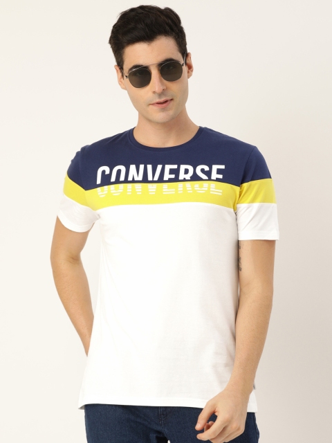 

Converse Men White & Navy Blue Printed Round Neck T-shirt