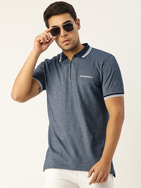 

Converse Men Navy Blue Printed Polo Collar T-shirt