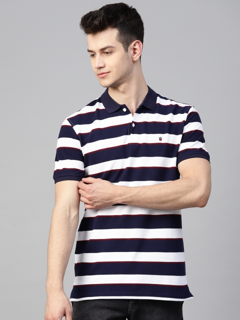 

Louis Philippe Sport Men Navy & White Striped Polo Collar T-shirt, Navy blue