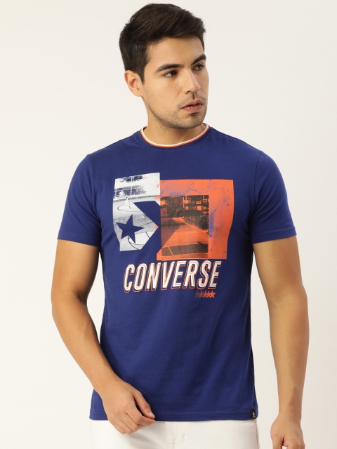 

Converse Men Blue & Orange Printed Round Neck T-shirt