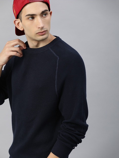

Tommy Hilfiger Men Navy Blue Self Design Pullover Sweater