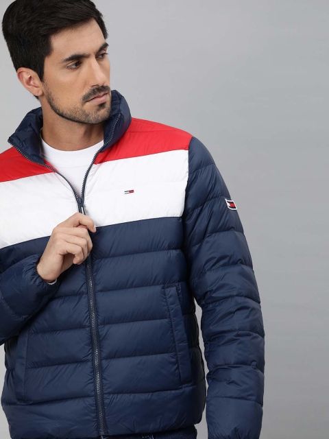 

Tommy Hilfiger Men Navy Blue & White Colourblocked Padded Jacket