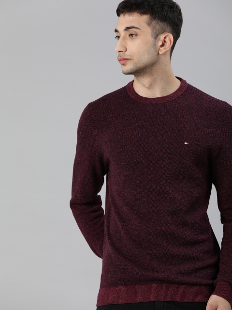 

Tommy Hilfiger Men Burgundy Self Design Pullover Sweater