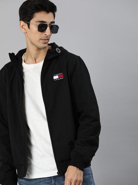

Tommy Hilfiger Men Black Solid Hooded Bomber Jacket
