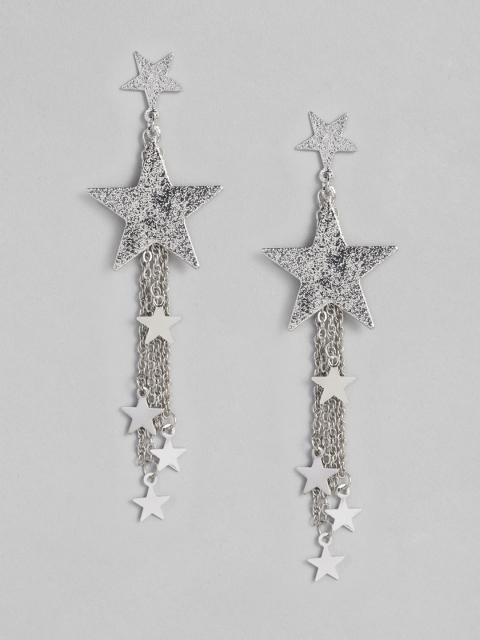 

DressBerry Silver-Plated Tasselled Star Shaped Drop Earrings